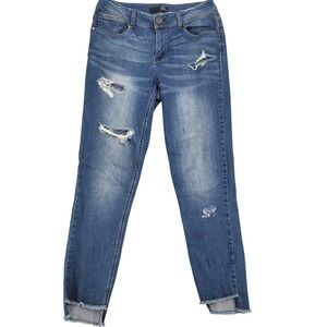 1822 Denim Skinny Jeans Womens 8 Blue Distressed Step Hem Ripped 28x27